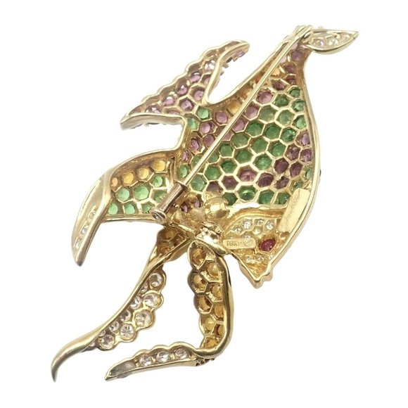 Authentic! Rare Jean Vitau 18k Yellow Gold Diamond Color Stone Angel Fish Brooch - Picture 11 of 12